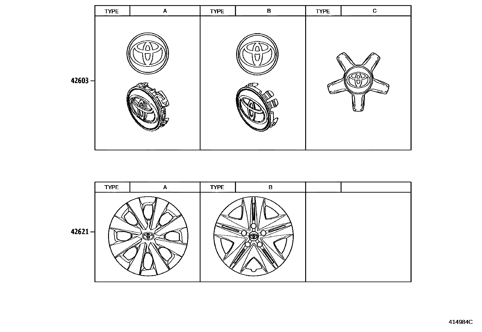 Toyota COROLLA 车轮和车轮盖 EPC diagram — 414984C