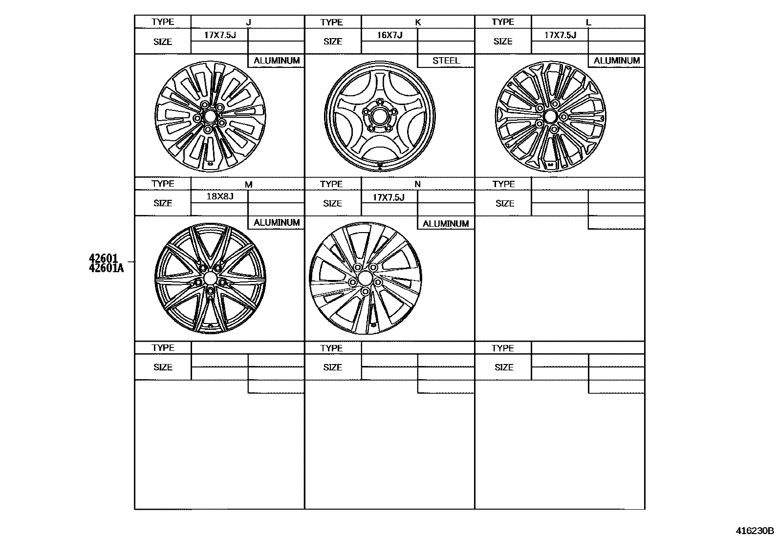 Toyota COROLLA 车轮和车轮盖 EPC diagram — 416230B