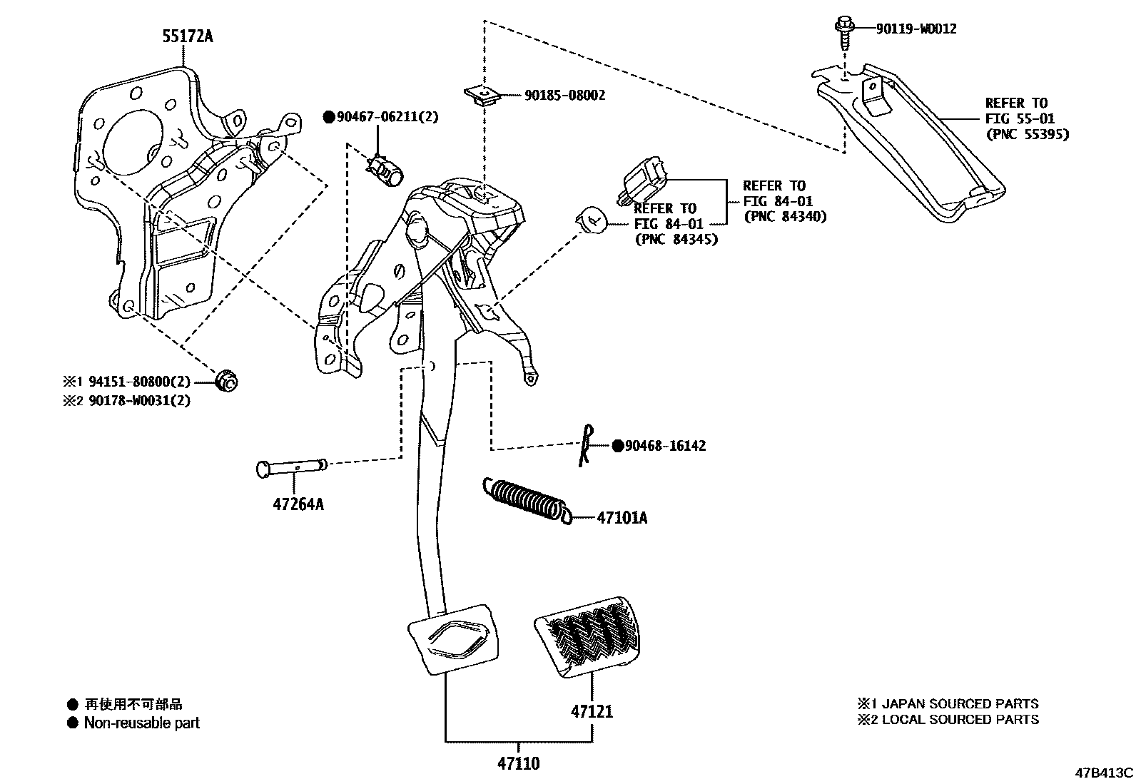 Toyota COROLLA Brake Pedal & Bracket EPC diagram — 47B413C