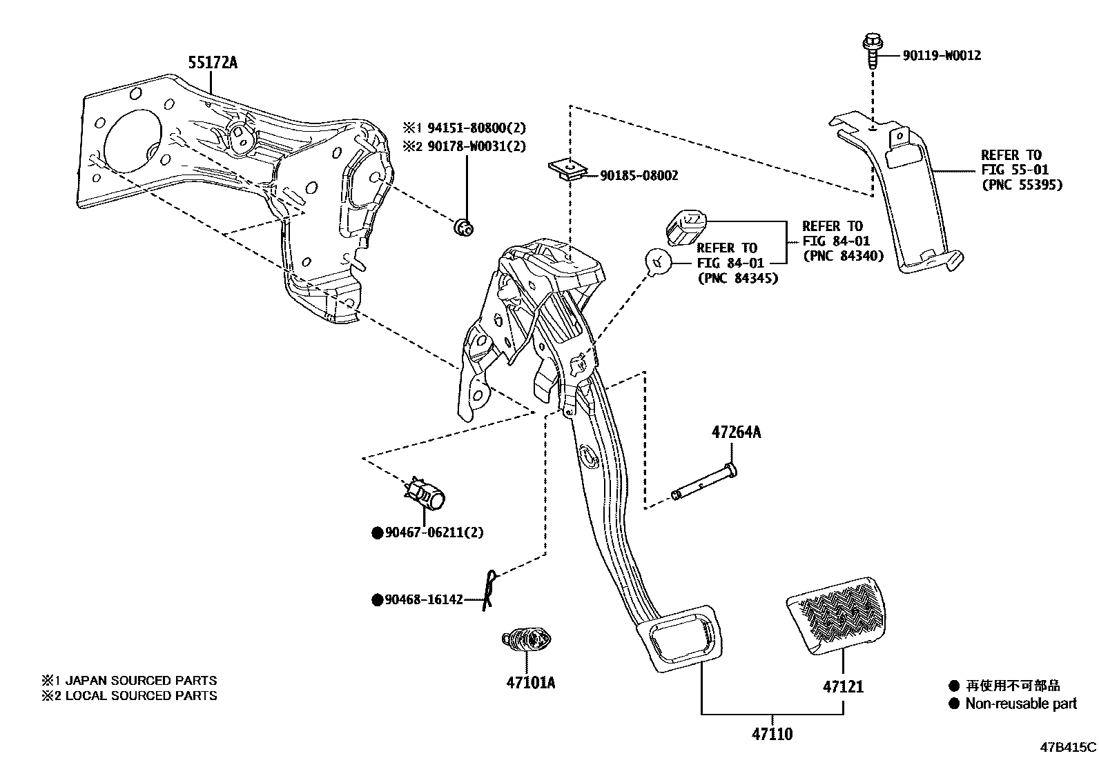 Toyota COROLLA Brake Pedal & Bracket EPC diagram — 47B415C