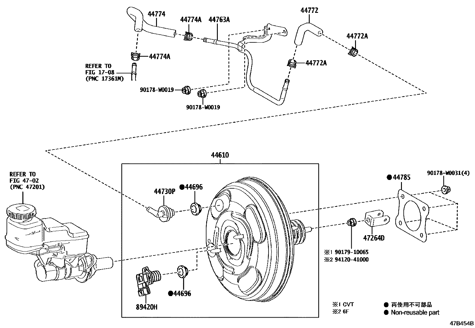 Toyota COROLLA 制动助力器和真空管 EPC diagram — 47B454B