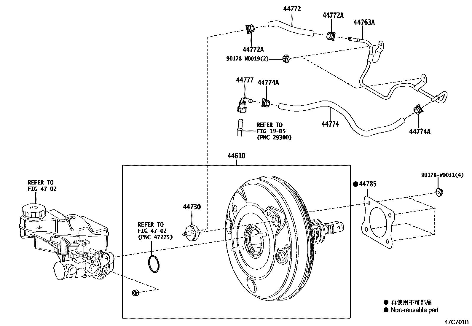 Toyota COROLLA 制动助力器和真空管 EPC diagram — 47C701B