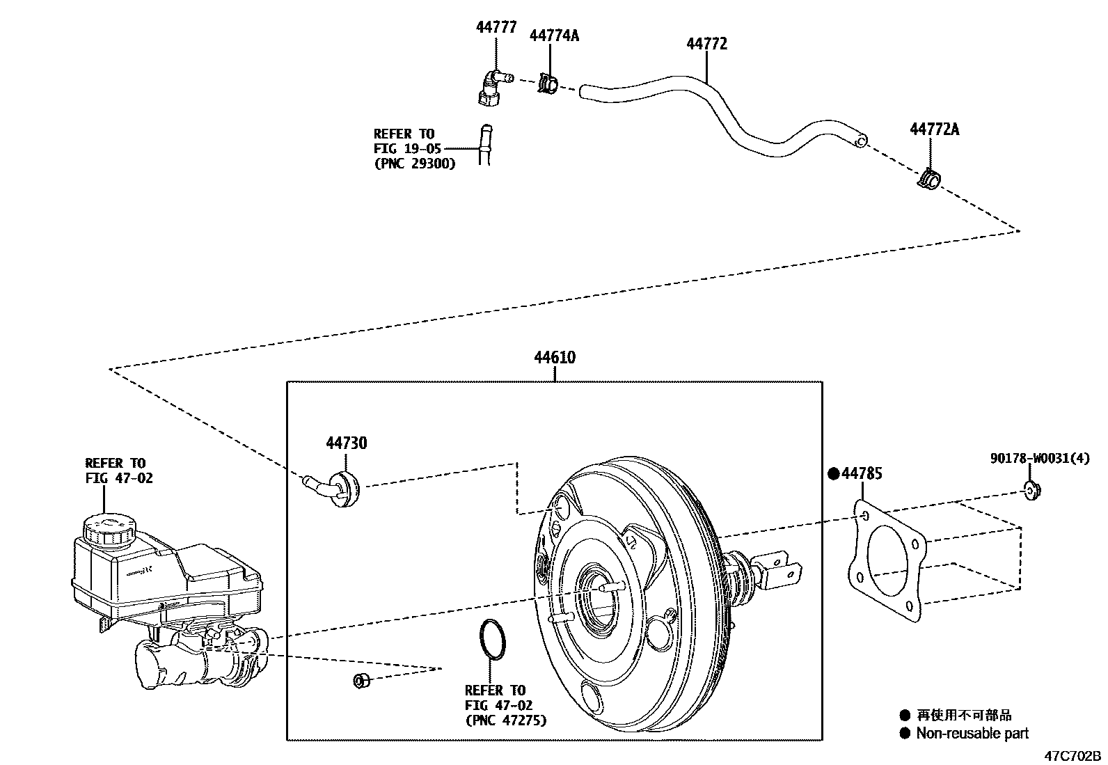 Toyota COROLLA 制动助力器和真空管 EPC diagram — 47C702B