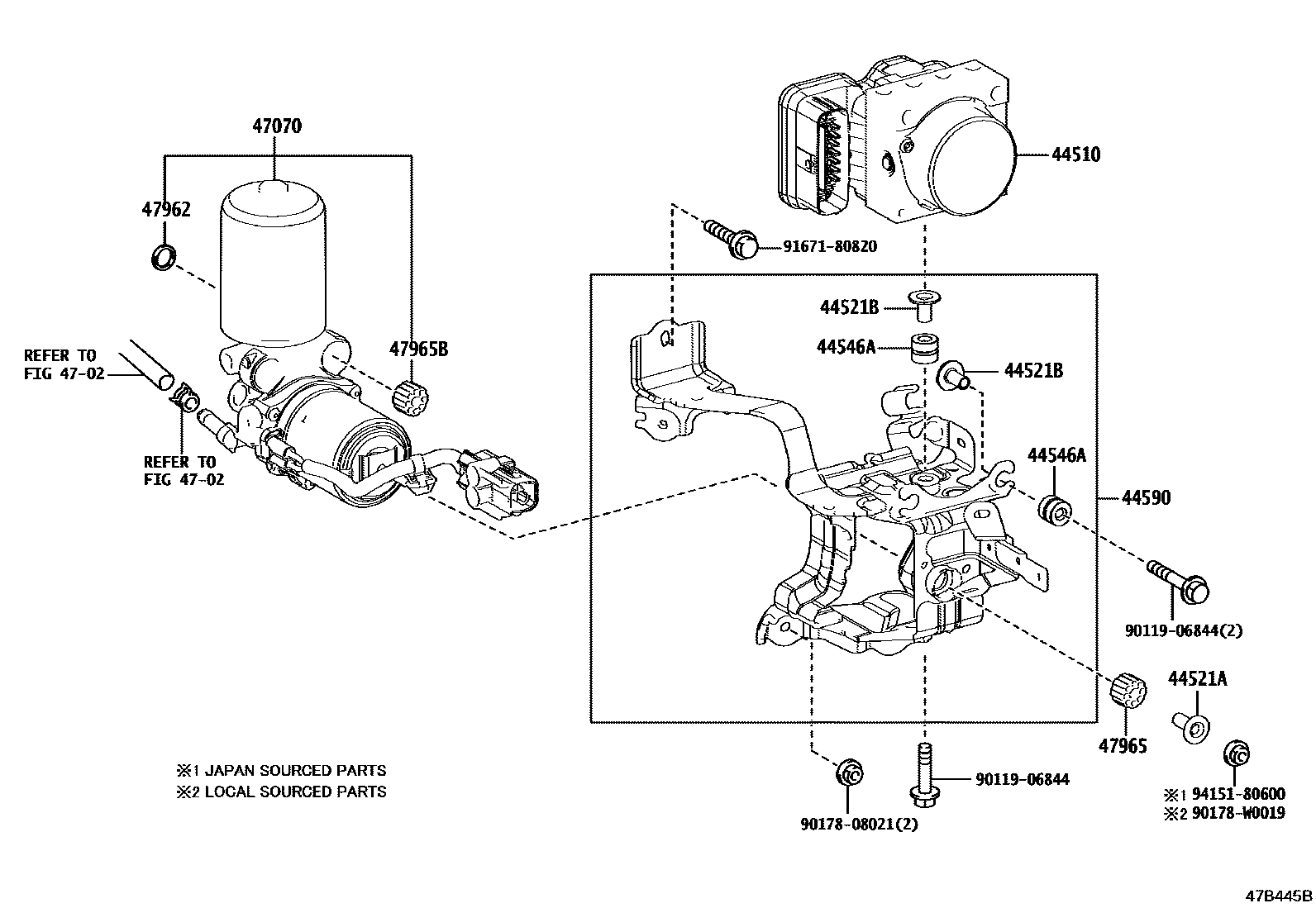 Toyota COROLLA 制动配管和卡箍 EPC diagram — 47B445B