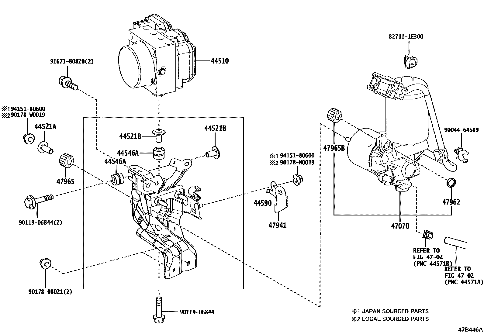 Toyota COROLLA 制动配管和卡箍 EPC diagram — 47B446B