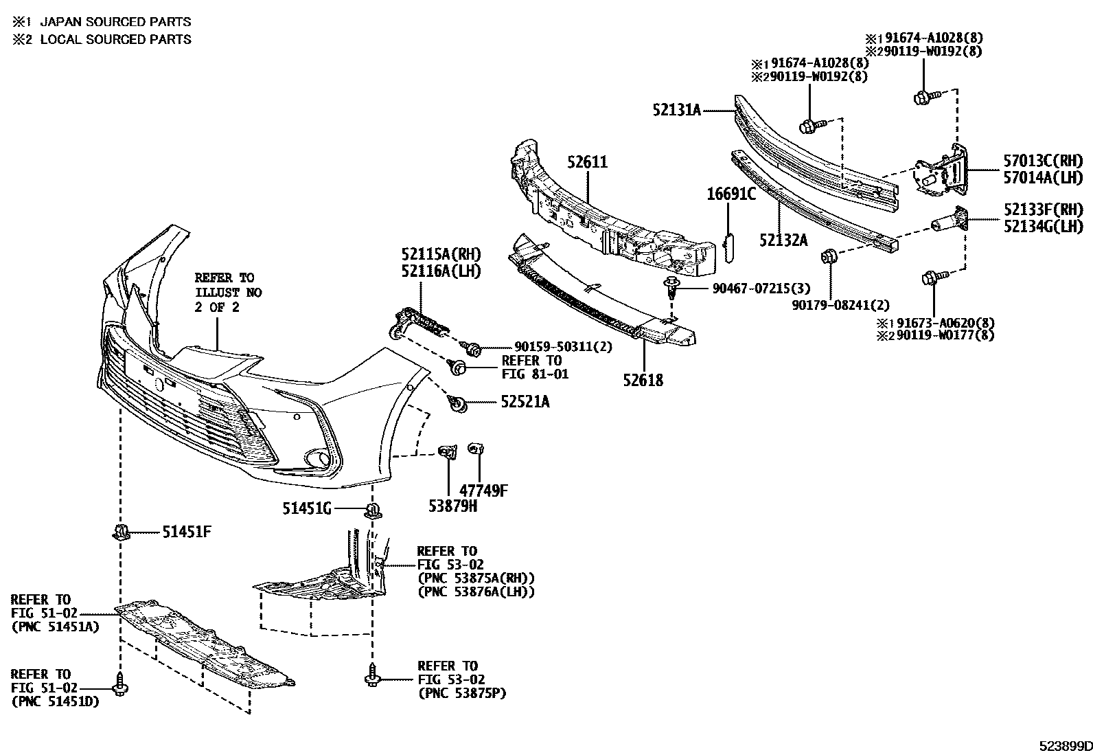 Toyota COROLLA 前保险杠及附件 EPC diagram — 523899D