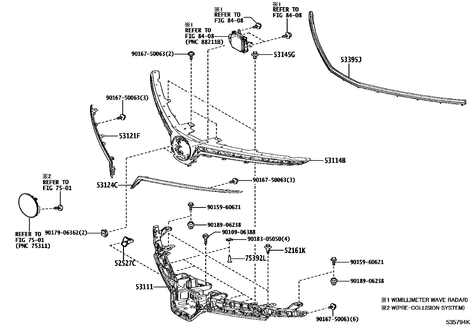 Toyota COROLLA radiator grille EPC diagram — 535794K