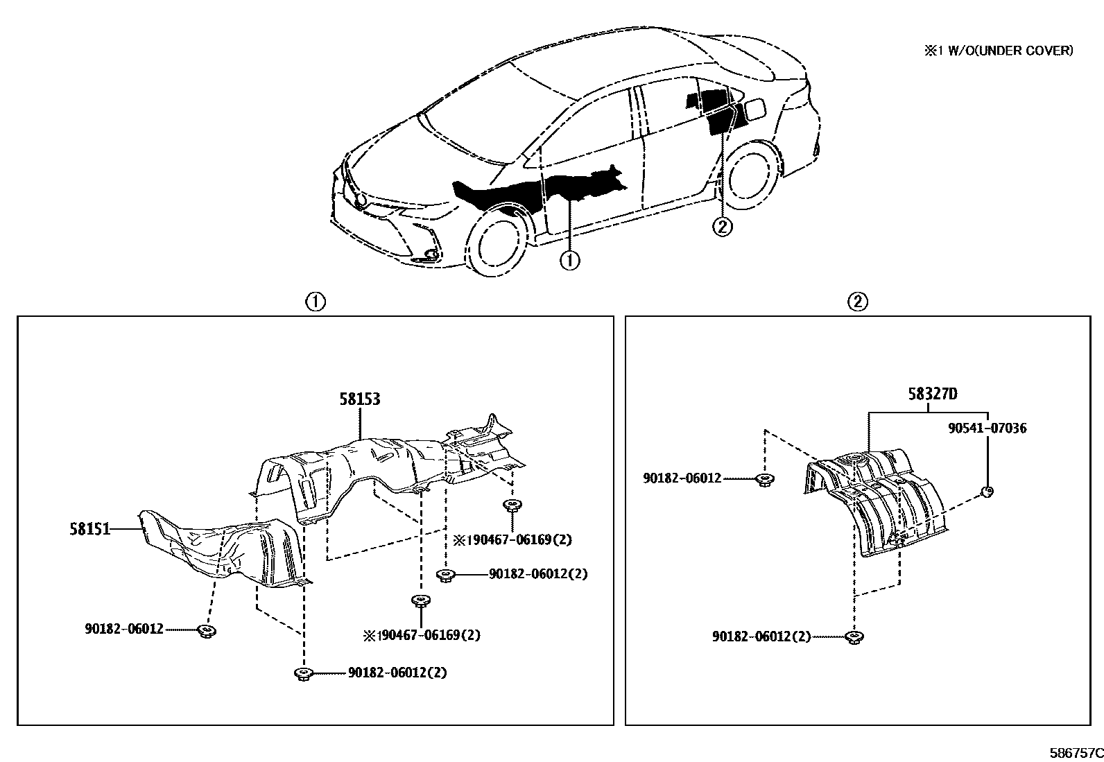 Toyota COROLLA 地板隔热垫 EPC diagram — 586757C