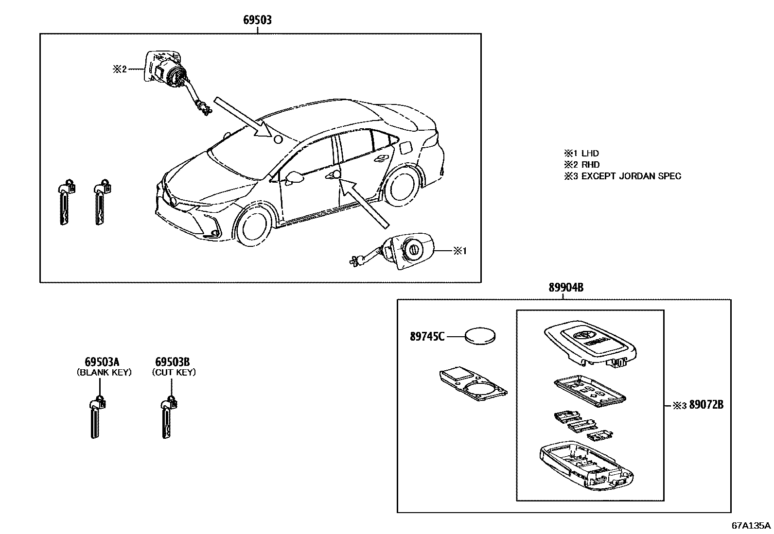 Toyota COROLLA 锁芯组件 EPC diagram — 67A135A