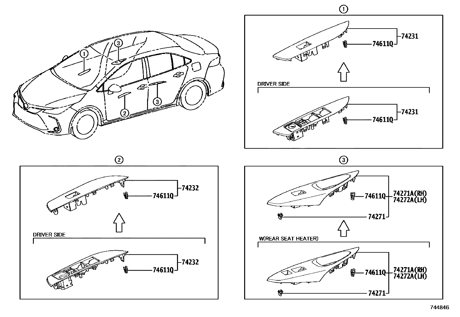 Toyota COROLLA 扶手和遮阳板 EPC diagram — 744846