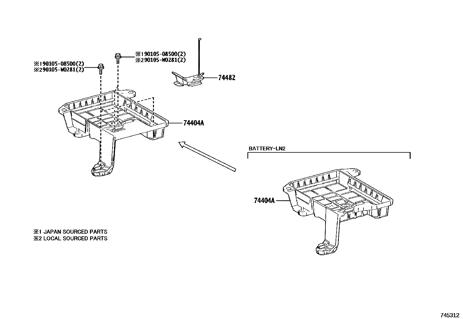 Toyota COROLLA battery holder EPC diagram — 745312