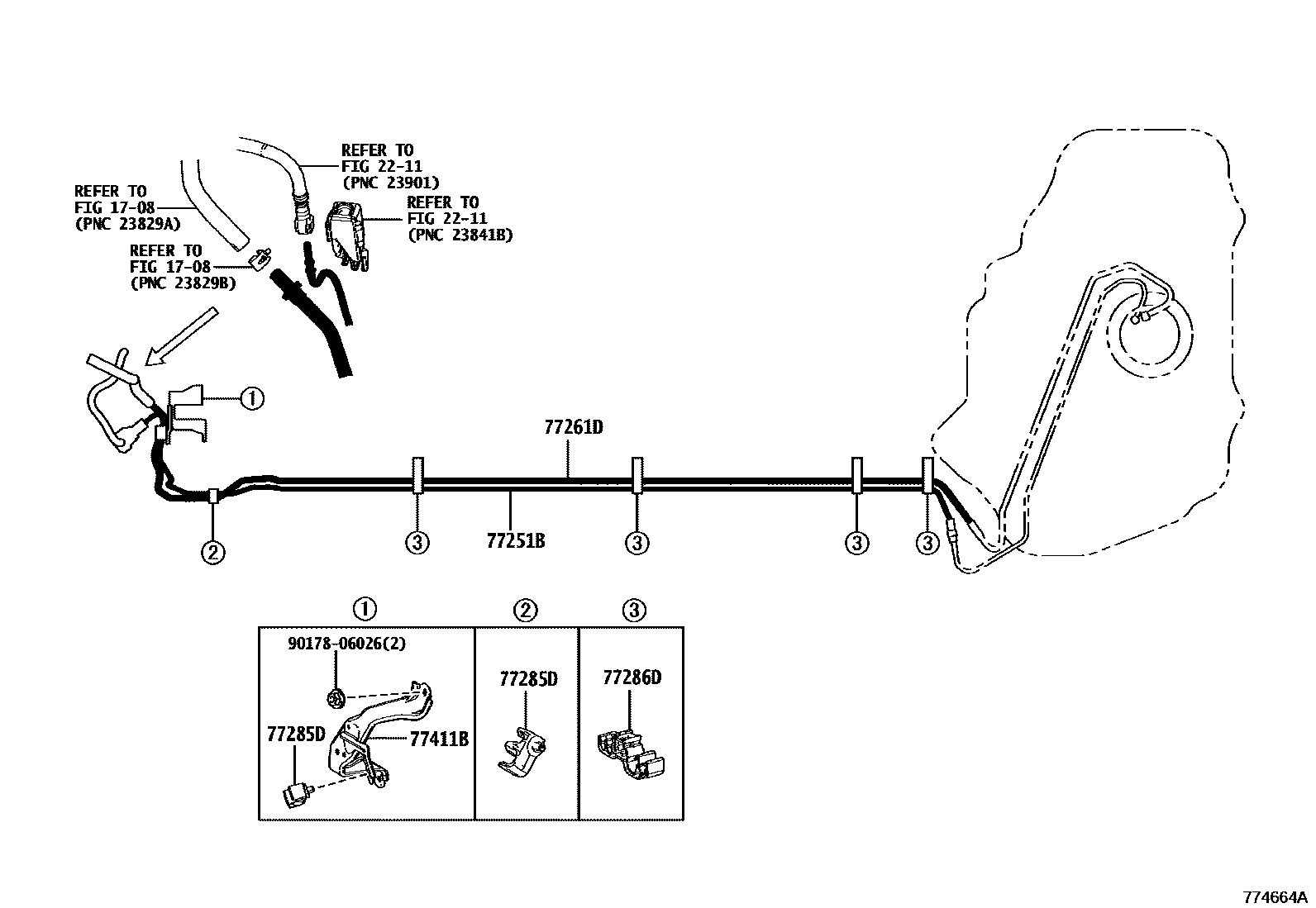 Toyota COROLLA 燃油箱和燃油管 EPC diagram — 774664A