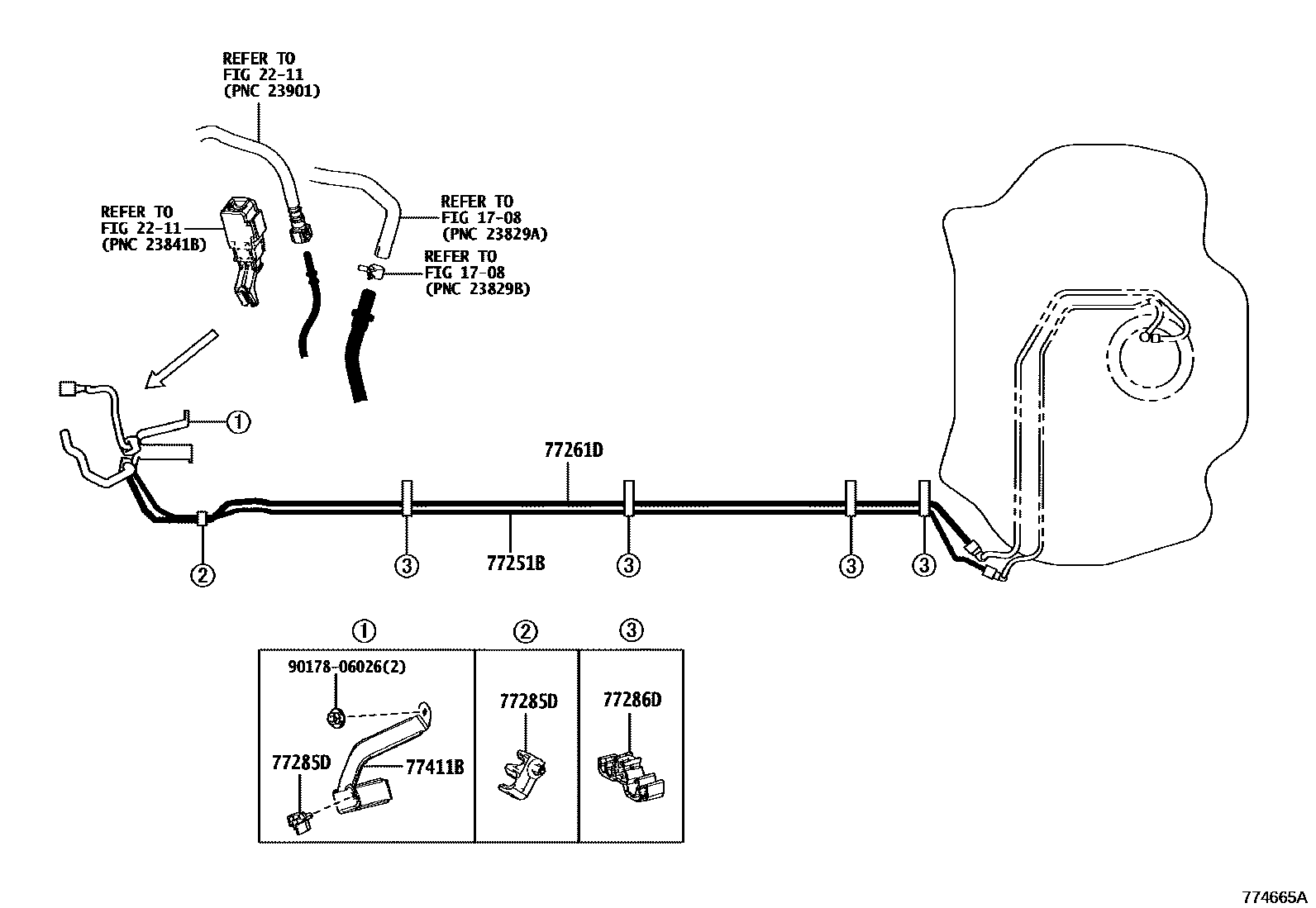 Toyota COROLLA 燃油箱和燃油管 EPC diagram — 774665A