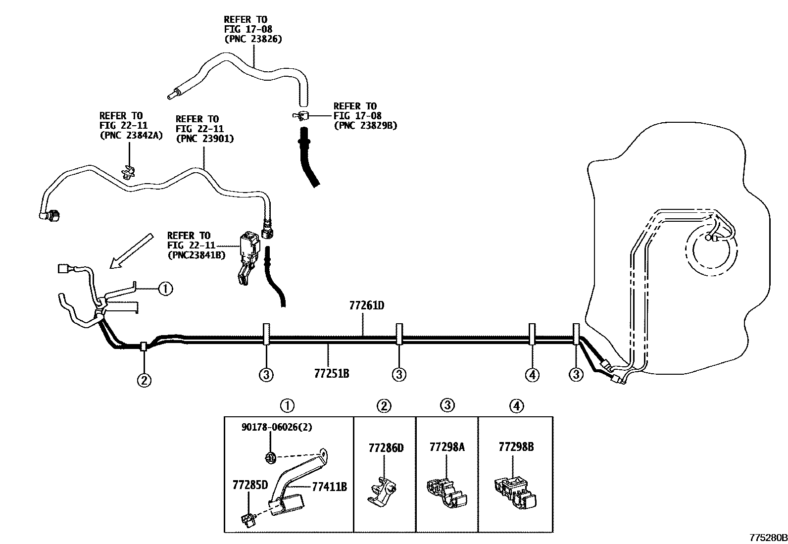 Toyota COROLLA 燃油箱和燃油管 EPC diagram — 775280B