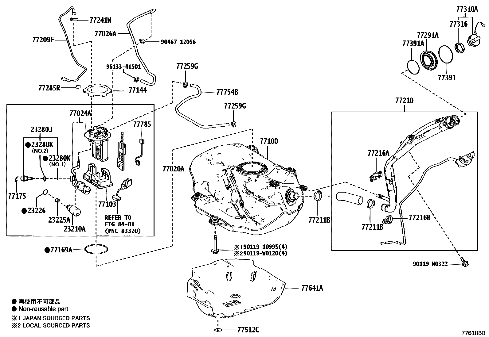 Toyota COROLLA 燃油箱和燃油管 EPC diagram — 776188B