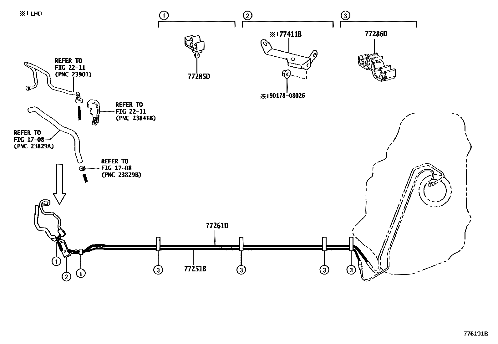 Toyota COROLLA 燃油箱和燃油管 EPC diagram — 776191B