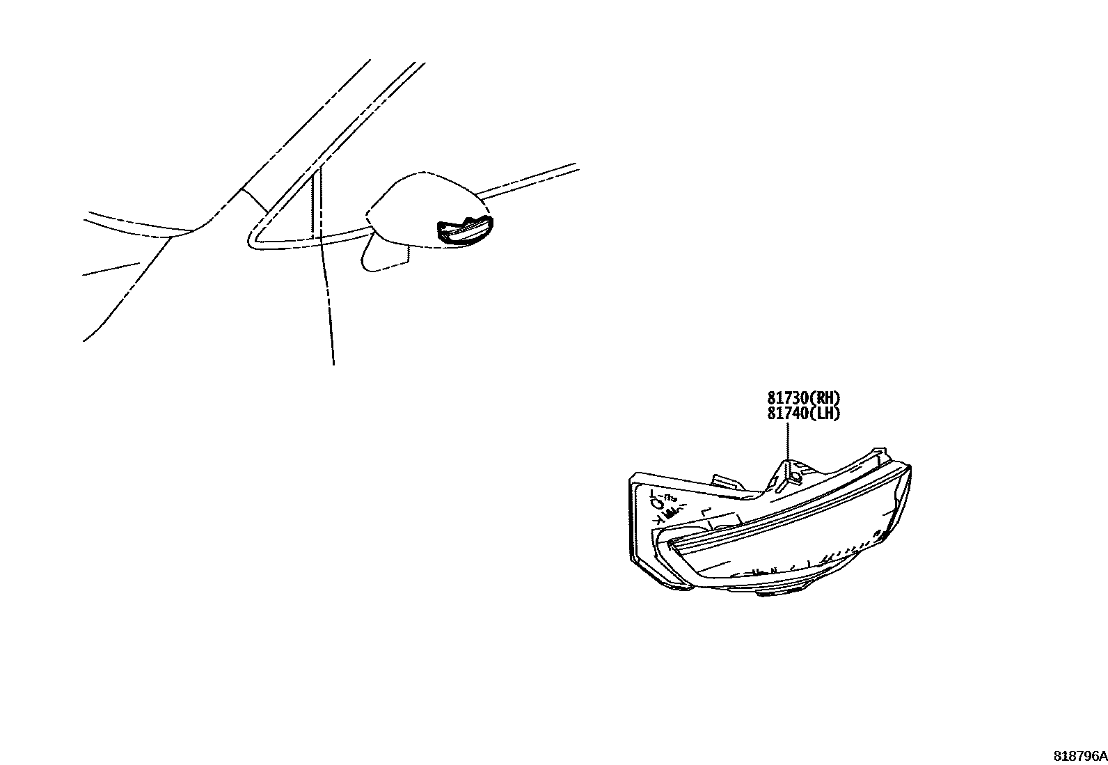 Toyota COROLLA Side Turn Signal & Outer Mirror Lamp EPC diagram — 818796A