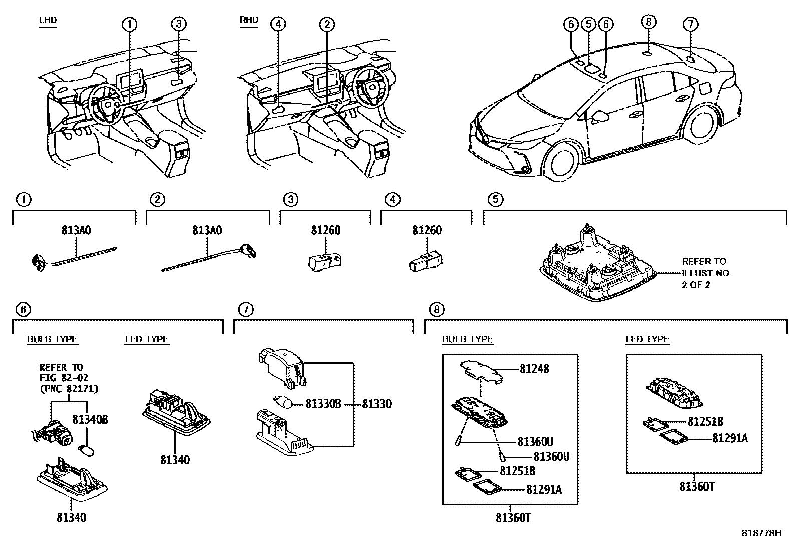 Toyota COROLLA 车内灯 EPC diagram — 818778H