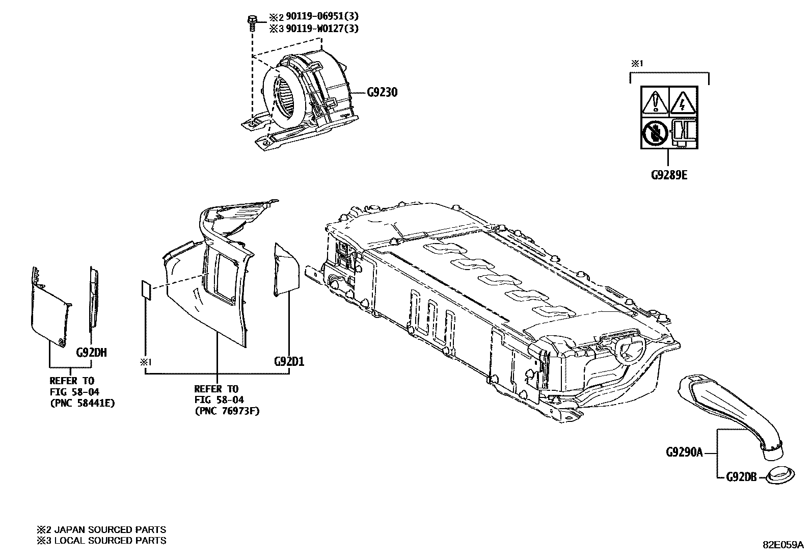Toyota COROLLA 蓄电池和蓄电池电缆 EPC diagram — 82E059A