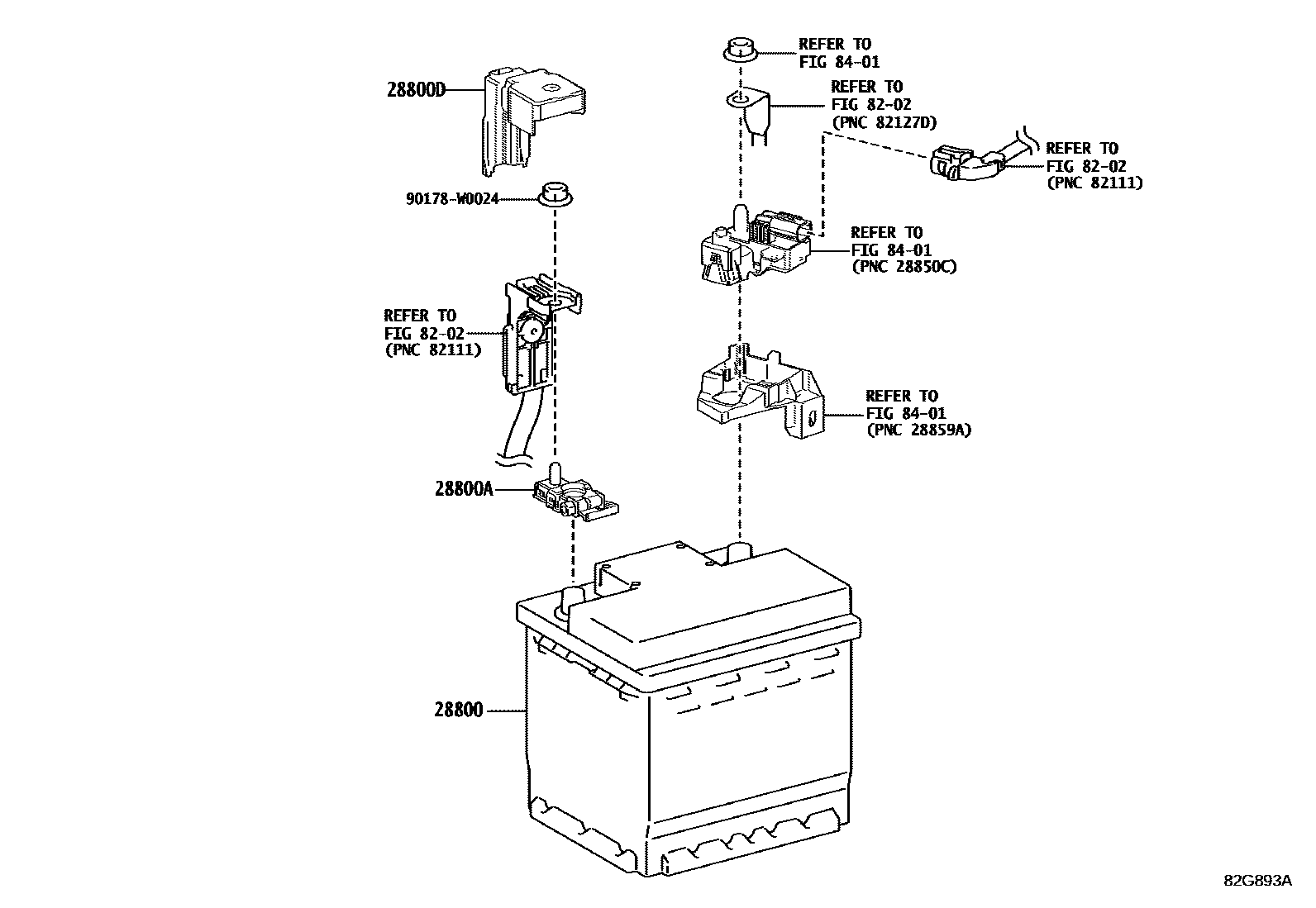 Toyota COROLLA 蓄电池和蓄电池电缆 EPC diagram — 82G893A