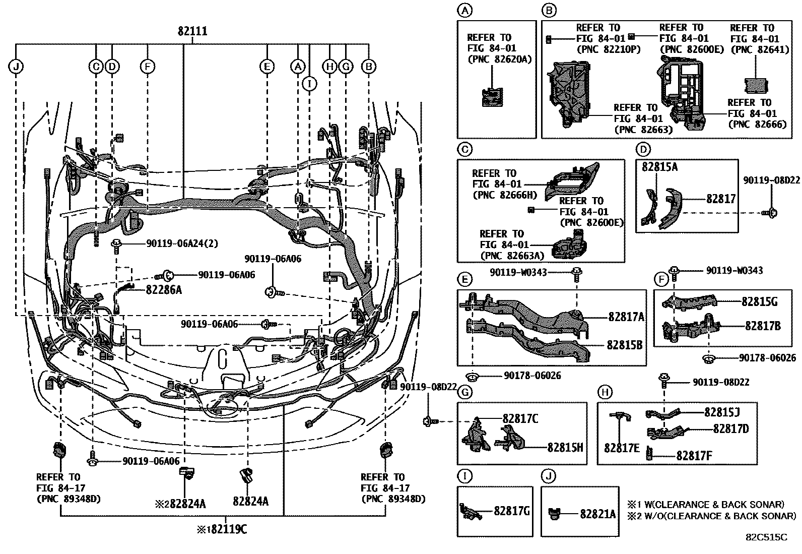 Toyota COROLLA 线束和卡夹 EPC diagram — 82C515C