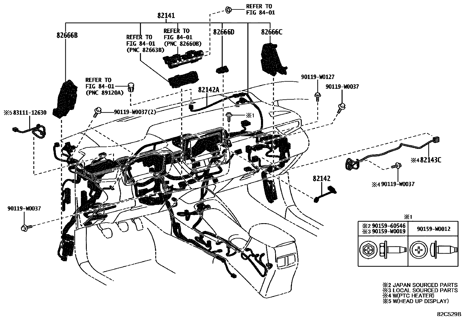 Toyota COROLLA 线束和卡夹 EPC diagram — 82C529B