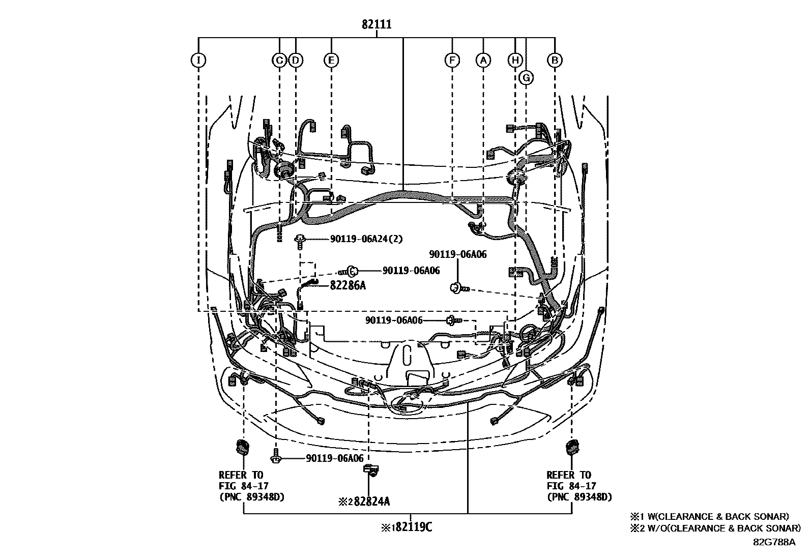 Toyota COROLLA 线束和卡夹 EPC diagram — 82G788A
