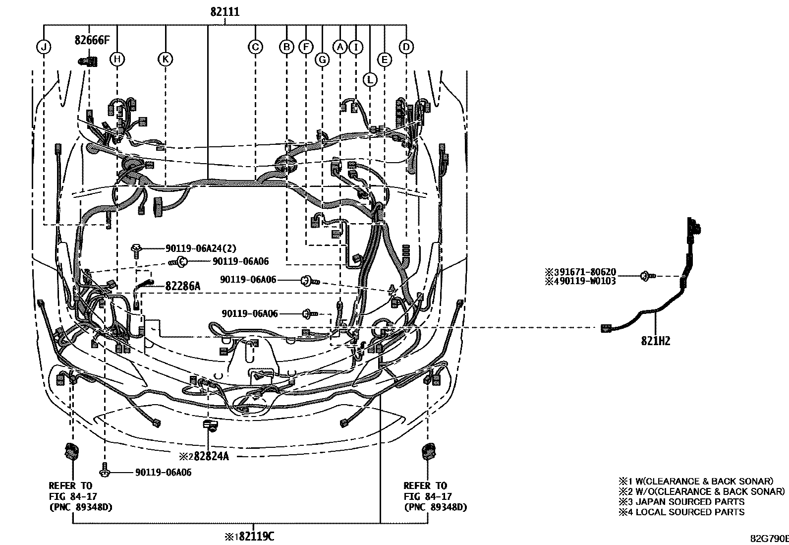 Toyota COROLLA 线束和卡夹 EPC diagram — 82G790B