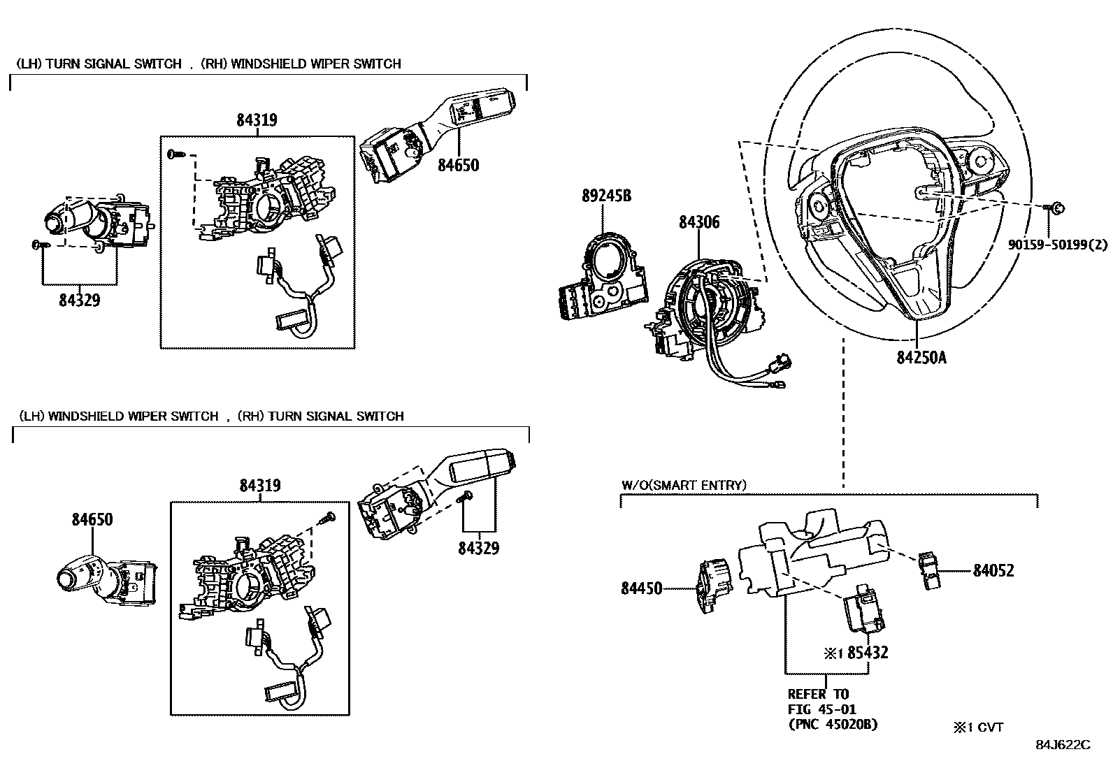 Toyota COROLLA 开关和继电器和ECU EPC diagram — 84J622C