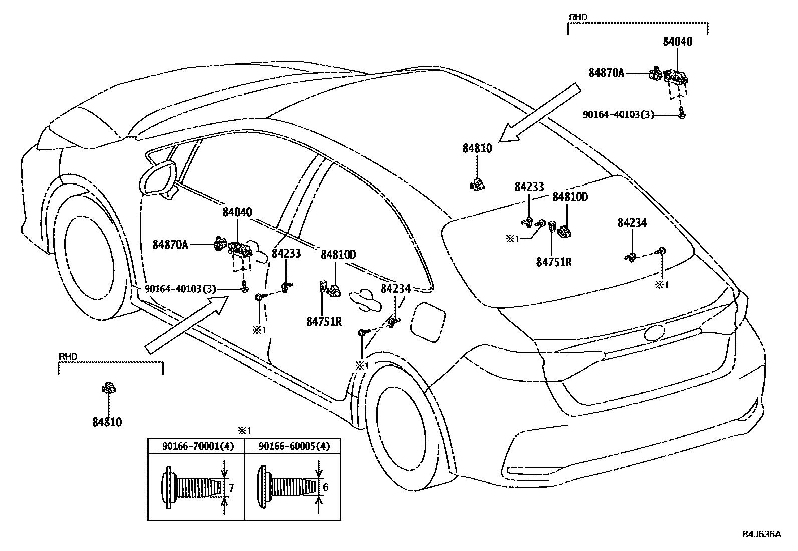 Toyota COROLLA 开关和继电器和ECU EPC diagram — 84J636A