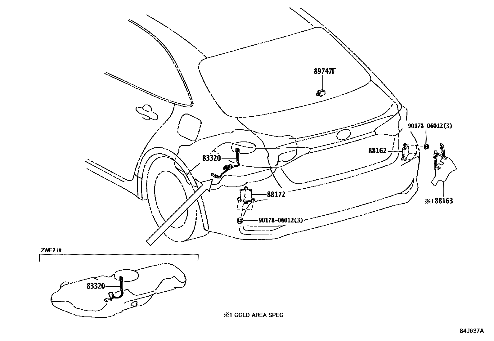 Toyota COROLLA 开关和继电器和ECU EPC diagram — 84J637A