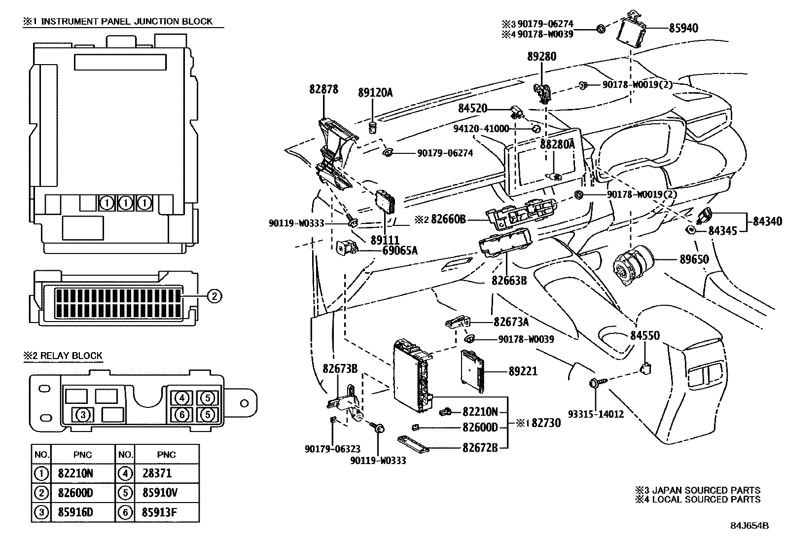 Toyota COROLLA 开关和继电器和ECU EPC diagram — 84J654B