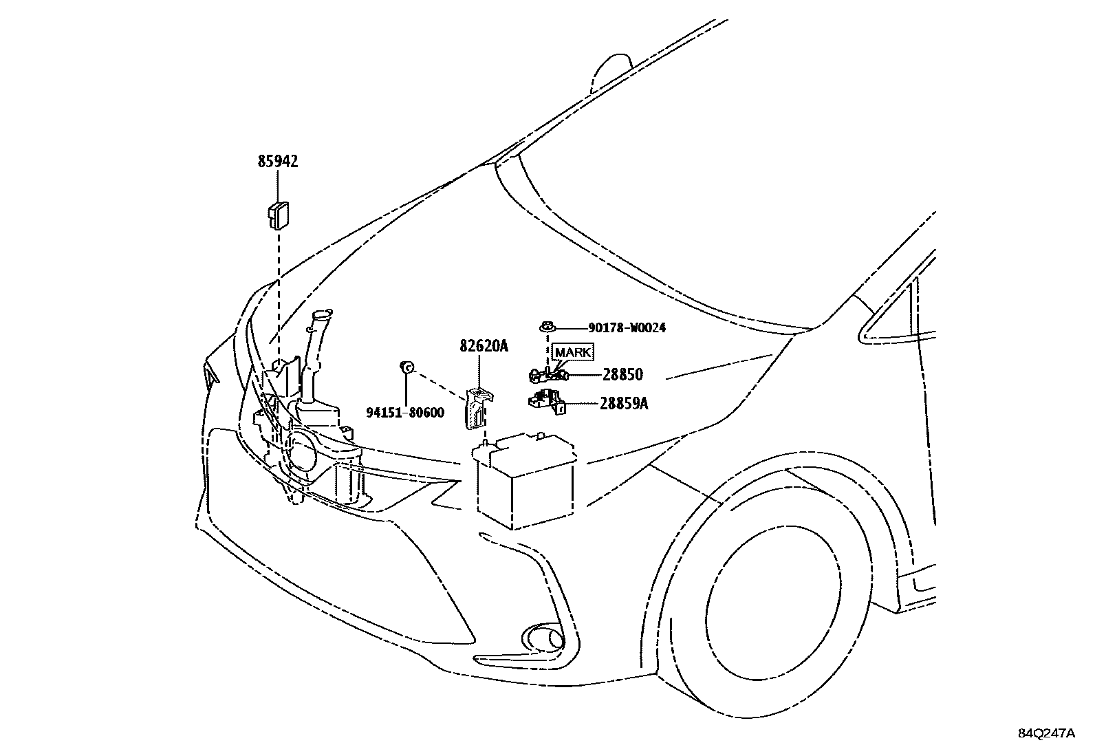 Toyota COROLLA 开关和继电器和ECU EPC diagram — 84Q247A