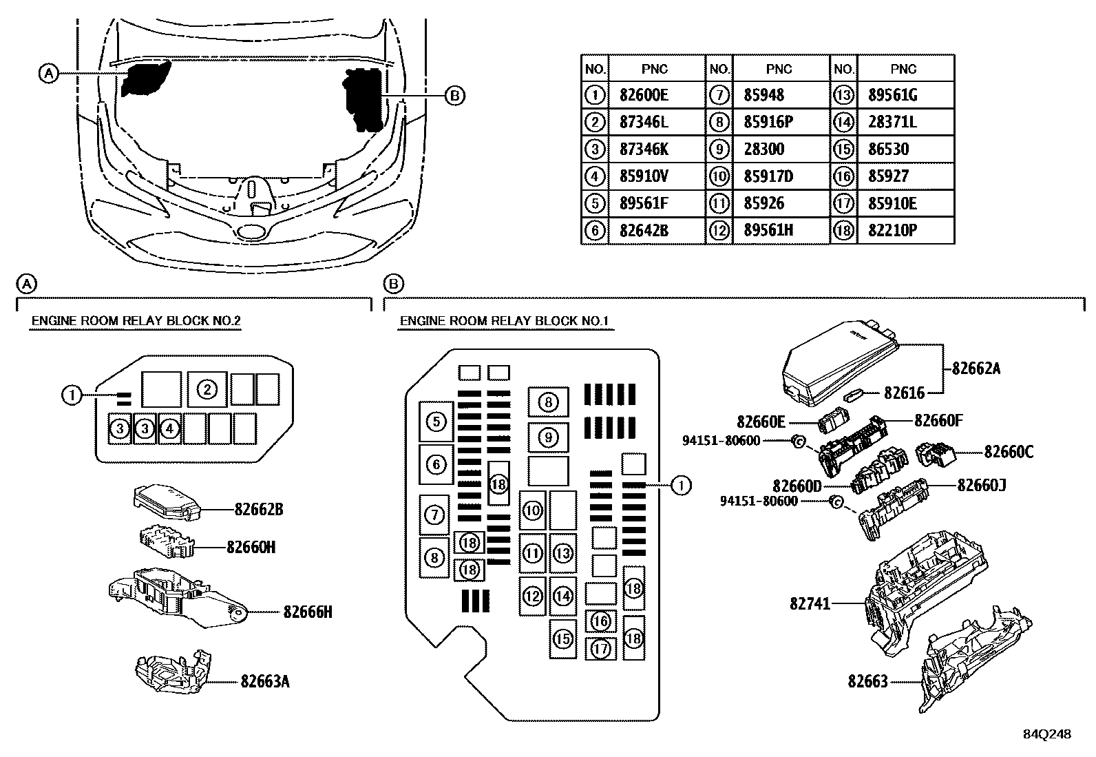 Toyota COROLLA 开关和继电器和ECU EPC diagram — 84Q248
