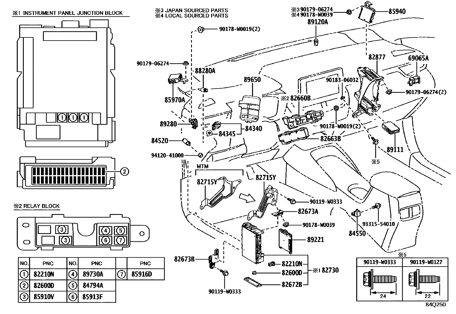 Toyota COROLLA 开关和继电器和ECU EPC diagram — 84Q250