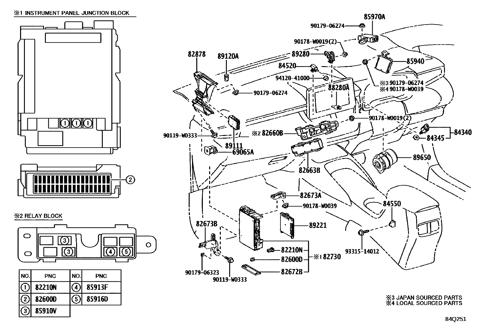 Toyota COROLLA 开关和继电器和ECU EPC diagram — 84Q251