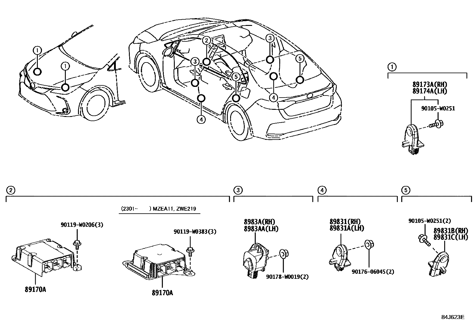 Toyota COROLLA 空气囊 EPC diagram — 84J623E