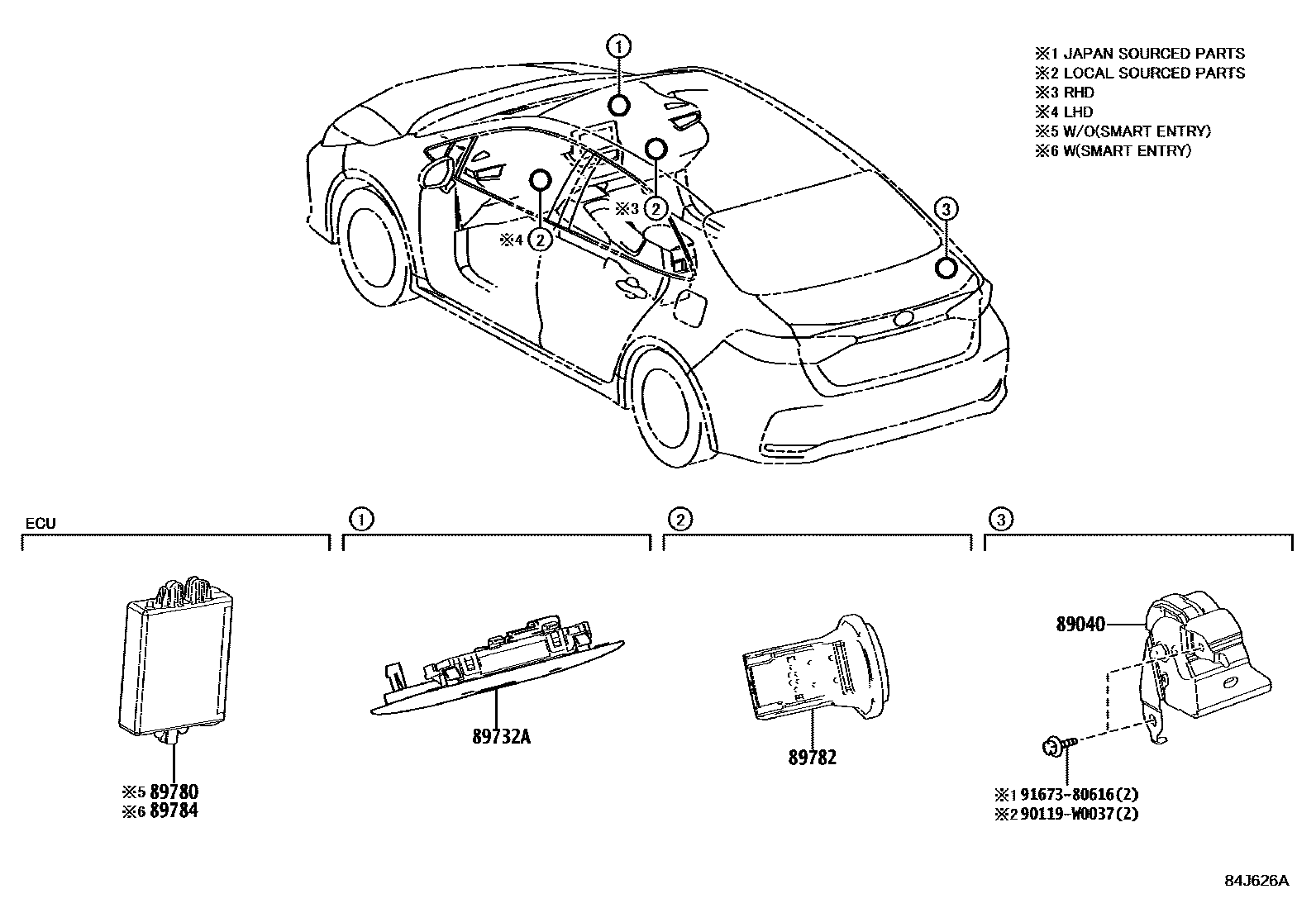 Toyota COROLLA 防盗装置 EPC diagram — 84J626A
