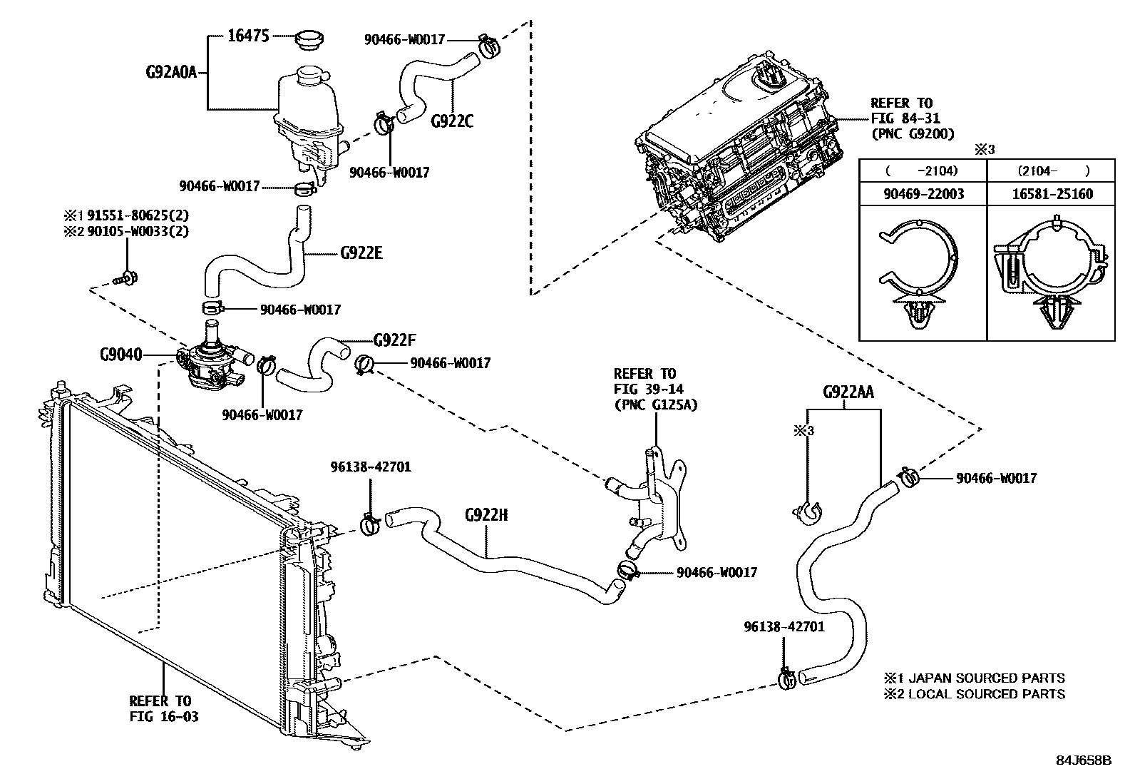 Toyota COROLLA 逆变器冷却系统 EPC diagram — 84J658B