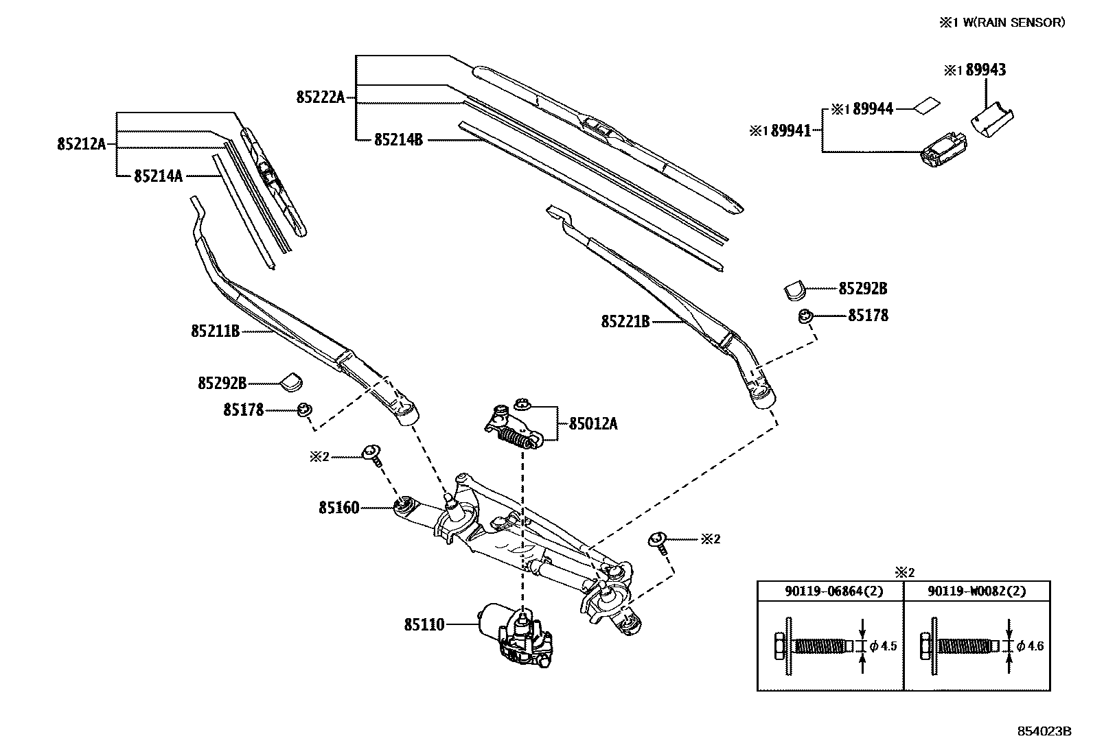 Toyota COROLLA 挡风玻璃刮水器 EPC diagram — 854023B
