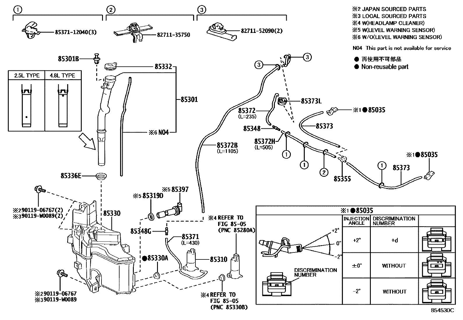Toyota COROLLA 挡风玻璃清洗器 EPC diagram — 854530C