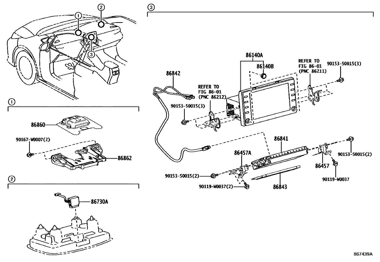 Toyota COROLLA 导航和前监视器显示屏 EPC diagram — 867439A