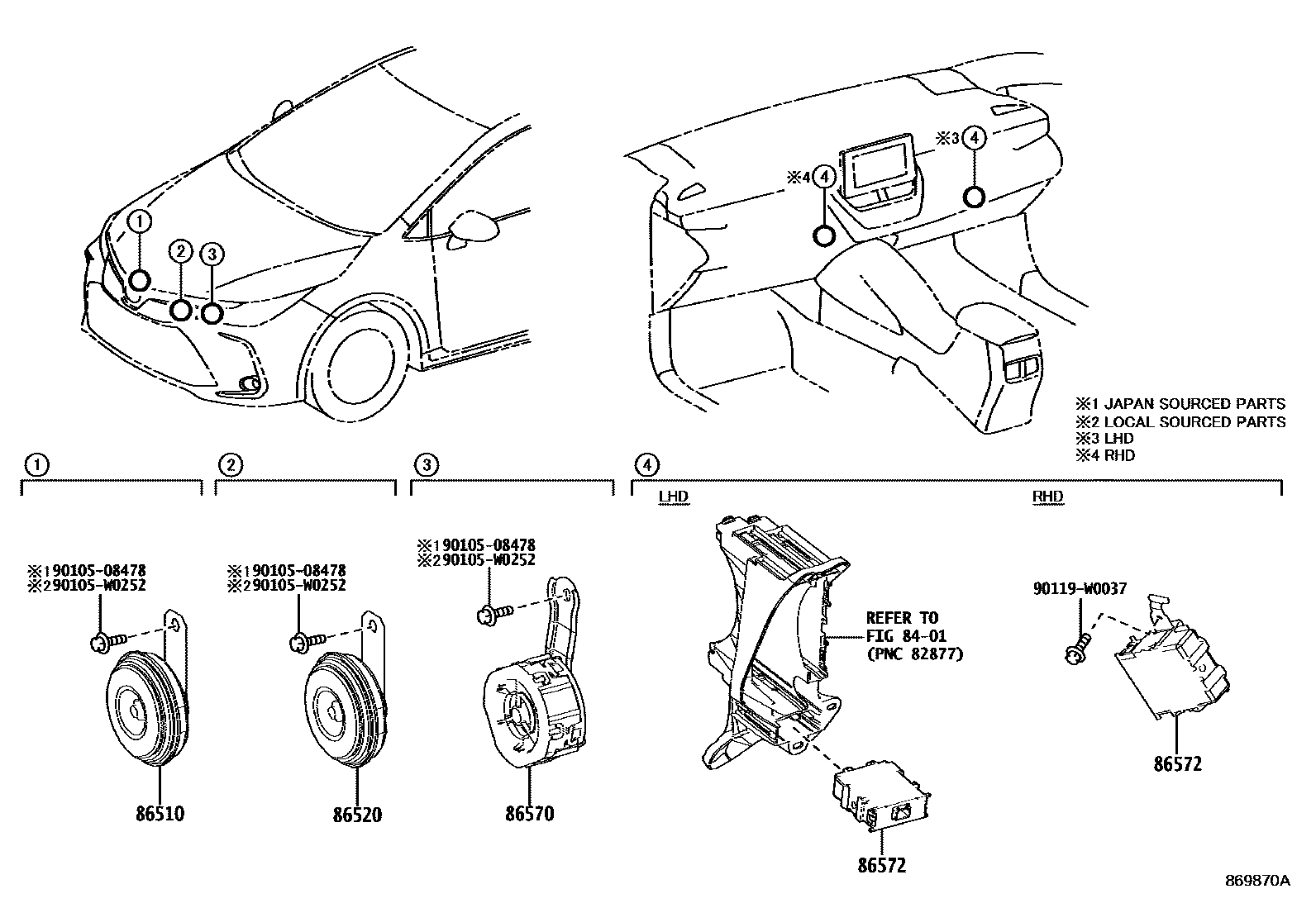 Toyota COROLLA 喇叭 EPC diagram — 869870A