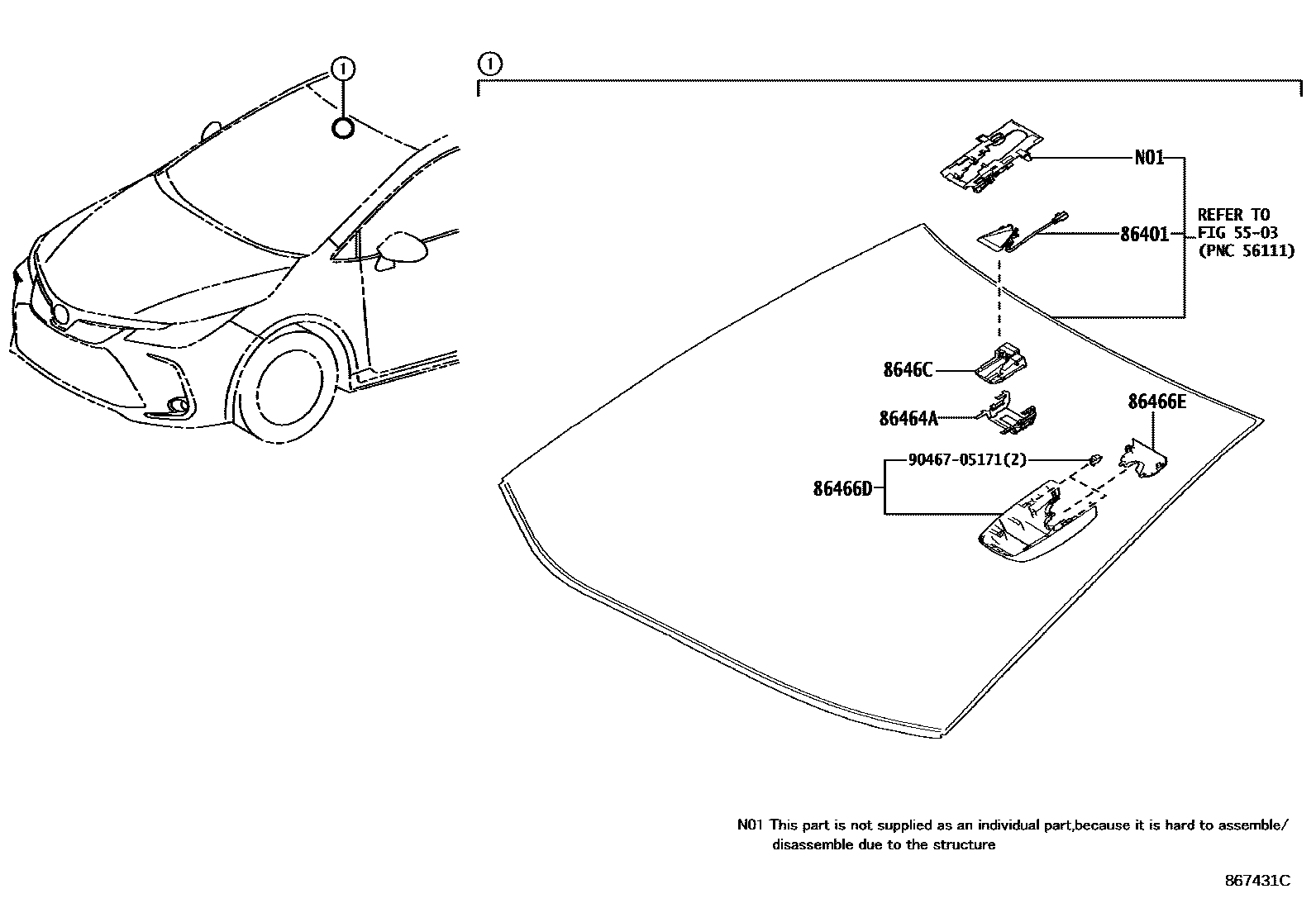 Toyota COROLLA 预碰撞安全系统 EPC diagram — 867431C