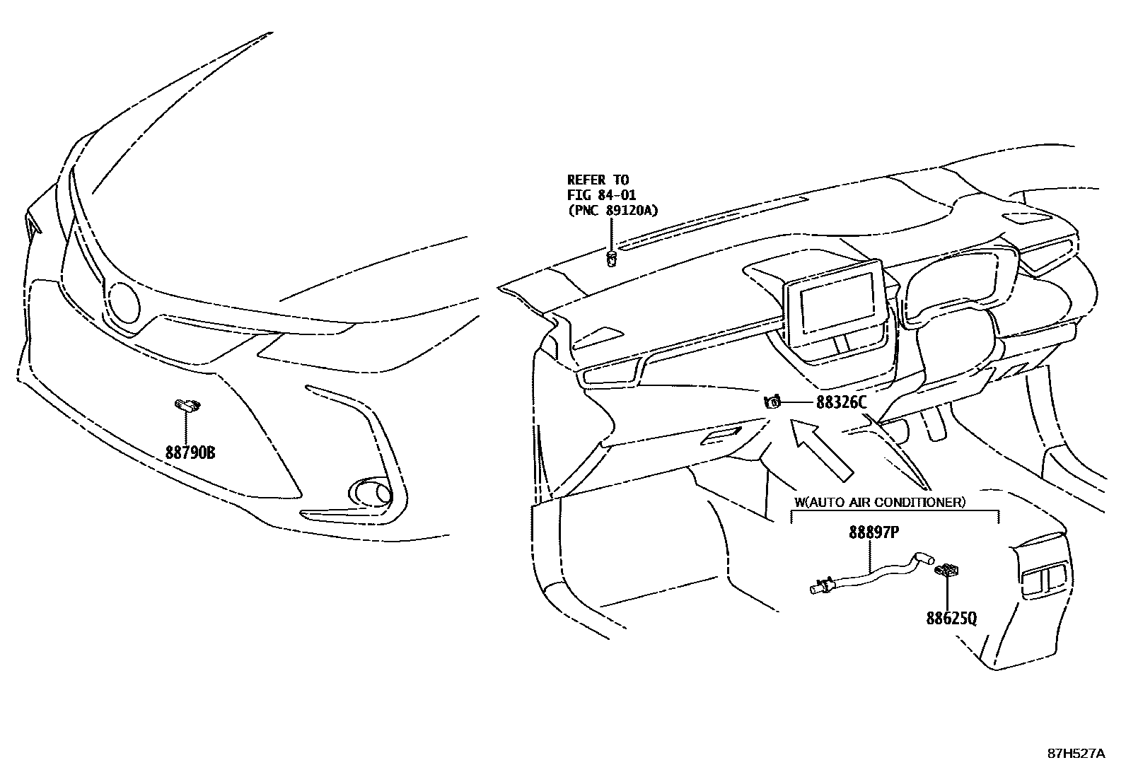 Toyota COROLLA 暖风和空调系统 - 控制器和风管 EPC diagram — 87H527A