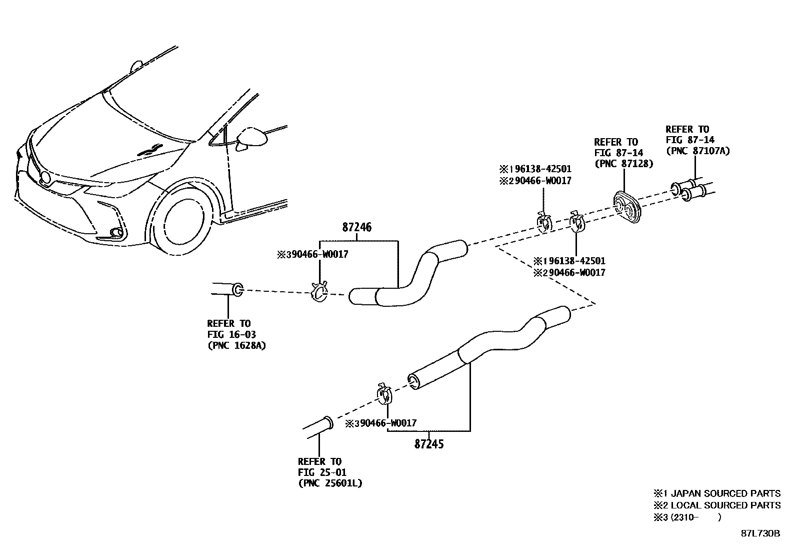 Toyota COROLLA 暖风和空调系统 - 水管 EPC diagram — 87L730B