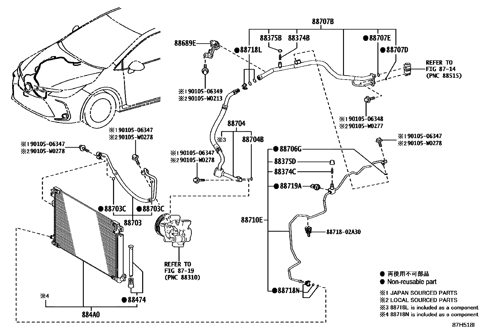 Toyota COROLLA Heating & Air Conditioning - Cooler Piping EPC diagram — 87H518I
