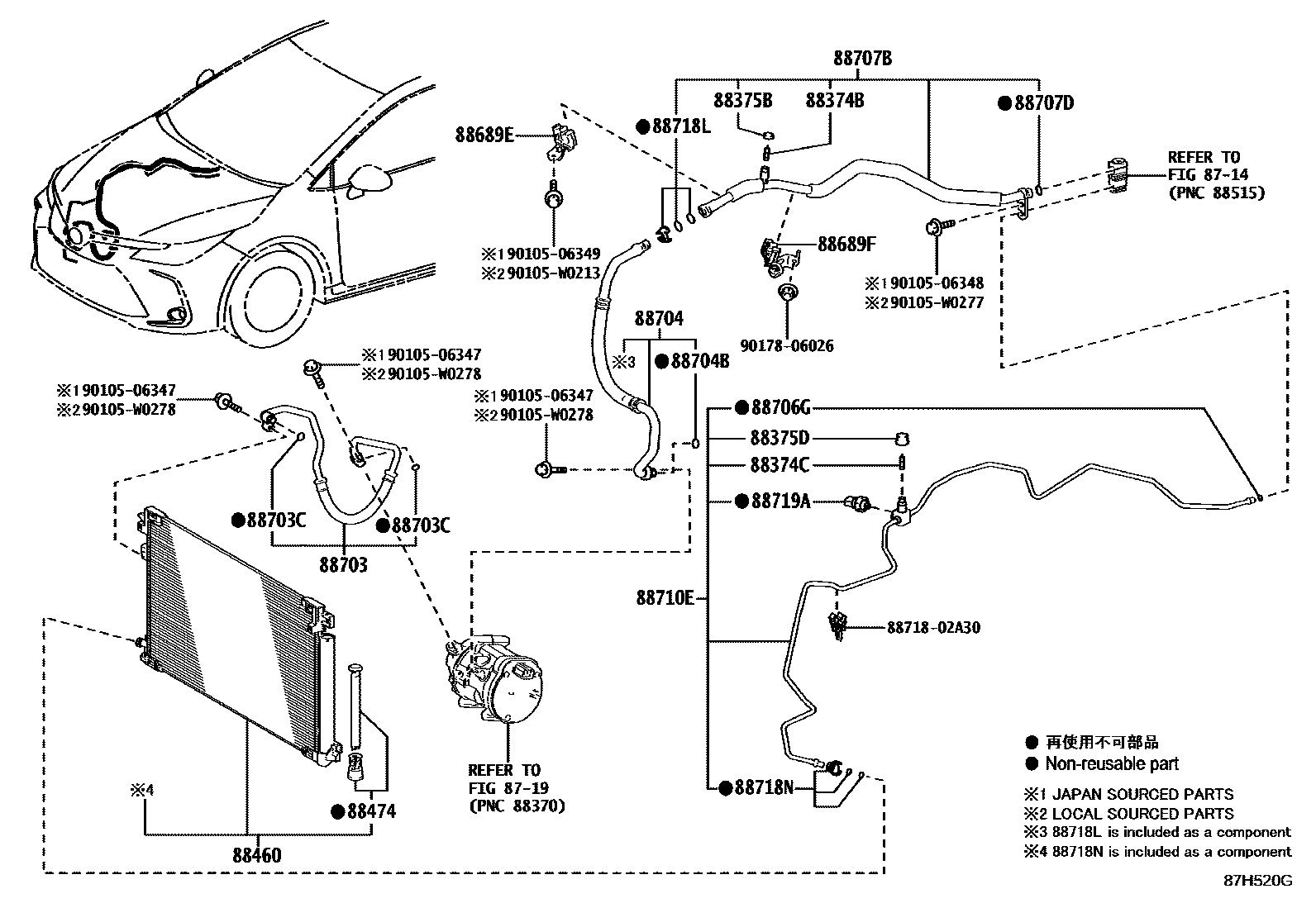 Toyota COROLLA Heating & Air Conditioning - Cooler Piping EPC diagram — 87H520G