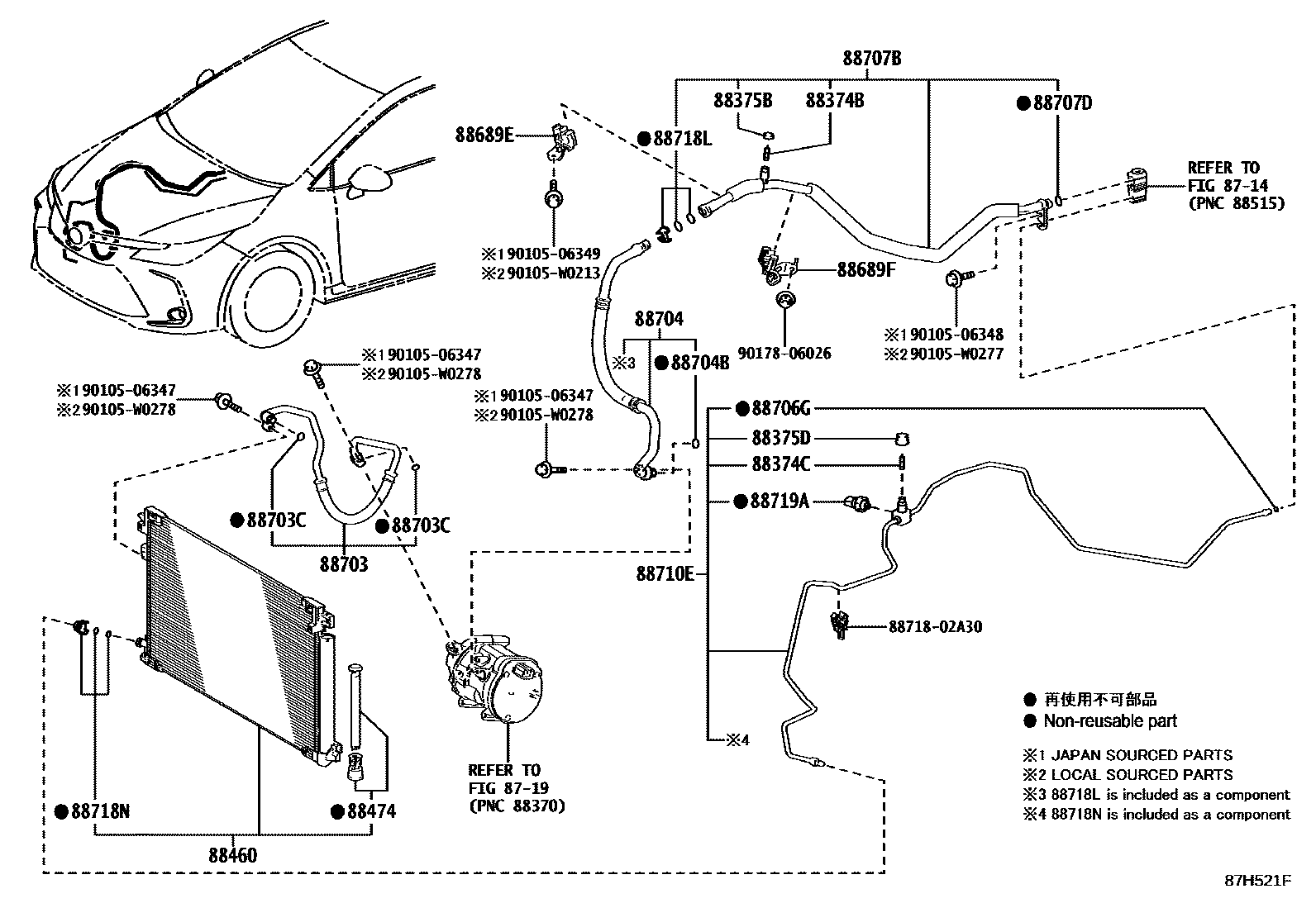 Toyota COROLLA Heating & Air Conditioning - Cooler Piping EPC diagram — 87H521F