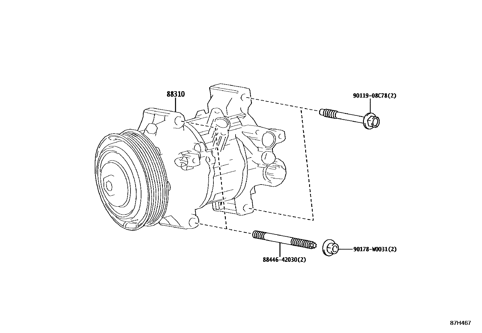 Toyota COROLLA Heating & Air Conditioning - Compressor EPC diagram — 87H467
